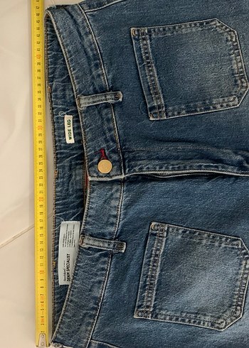 Düğmeli Bol Kesim Mavi Kadın Kot Pantolon - Görsel 9