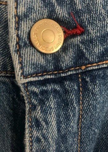 Düğmeli Bol Kesim Mavi Kadın Kot Pantolon - Görsel 2