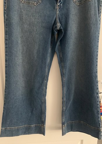 Düğmeli Bol Kesim Mavi Kadın Kot Pantolon - Görsel 6