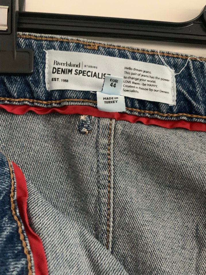 Düğmeli Bol Kesim Mavi Kadın Kot Pantolon - Görsel 4