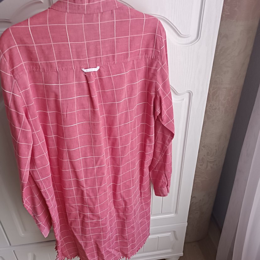 Pembe Kareli Uzun Kollu Kadın Gömlek - Görsel 3