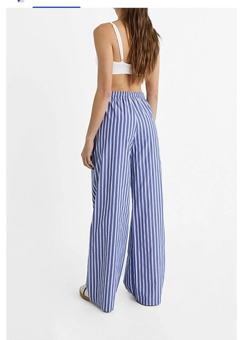 Stradivarius Kadın Mavi Çizgili Bol Paça Pantolon