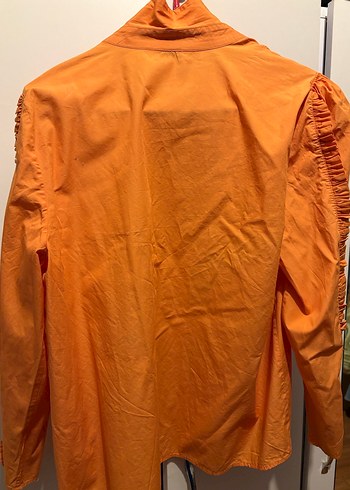 Kadın Turuncu Pilili Uzun Kollu Gömlek - Görsel 4