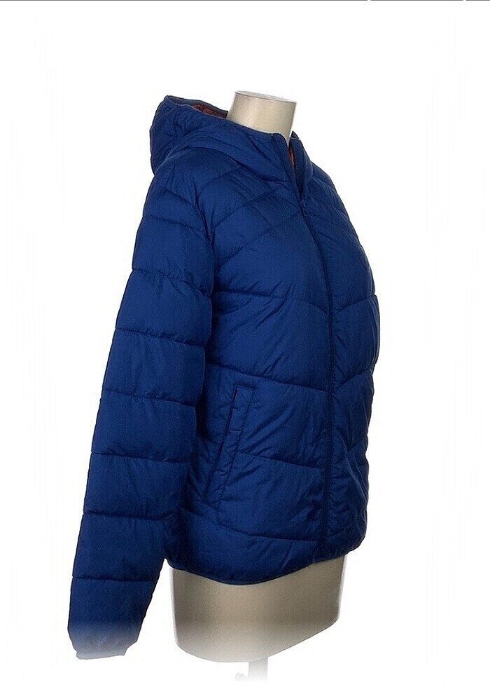 Lacivert kapüşonlu cepli şişme mont - Görsel 2