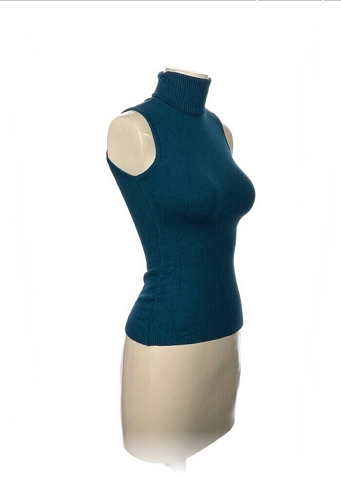 Boğazlı Sıfır Kol Esnek Triko bluz - Görsel 2