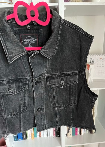 Gri Düğmeli Kolsuz Denim Ceket - Görsel 3