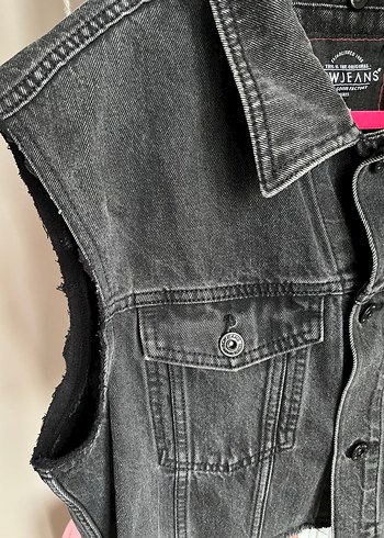 Gri Düğmeli Kolsuz Denim Ceket - Görsel 5