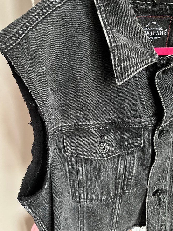 Gri Düğmeli Kolsuz Denim Ceket - Görsel 5