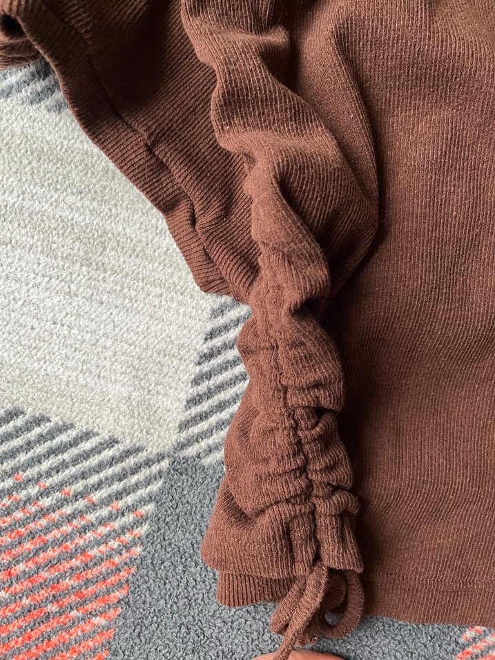 Kahverengi Kısa Kollu Hamile Kısa Tişört - Görsel 5