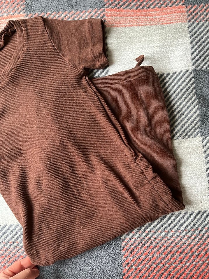 Kahverengi Kısa Kollu Hamile Kısa Tişört - Görsel 3