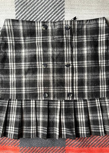 Gri Ekose Pilili Midi Etek - Görsel 2