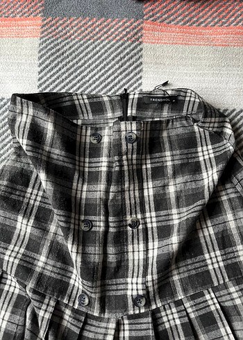 Gri Ekose Pilili Midi Etek - Görsel 4