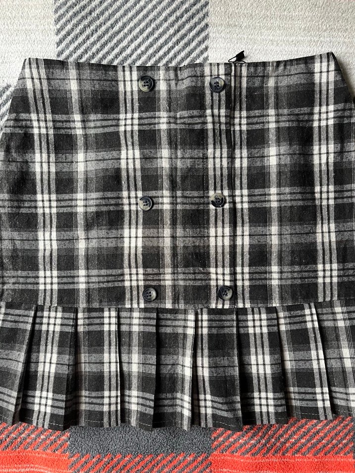 Gri Ekose Pilili Midi Etek - Görsel 2