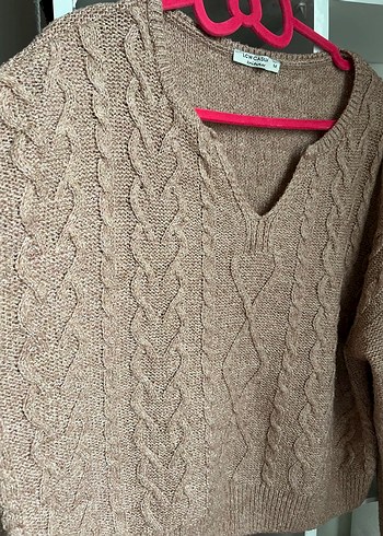 Kadın Kahverengi V Yaka Örgü Kazak - Görsel 5