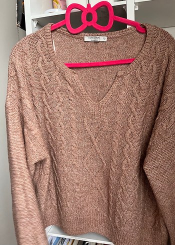 Kadın Kahverengi V Yaka Örgü Kazak - Görsel 6