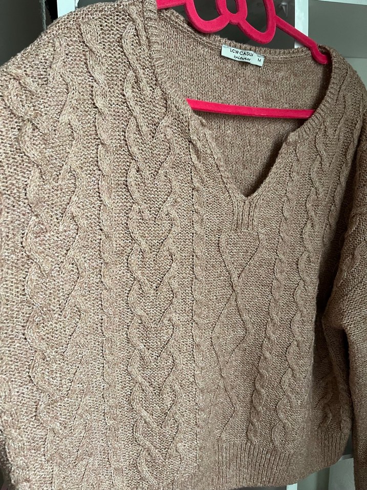 Kadın Kahverengi V Yaka Örgü Kazak - Görsel 5