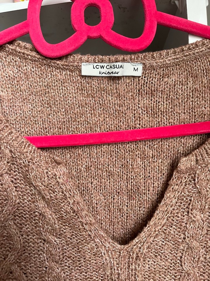 Kadın Kahverengi V Yaka Örgü Kazak - Görsel 2