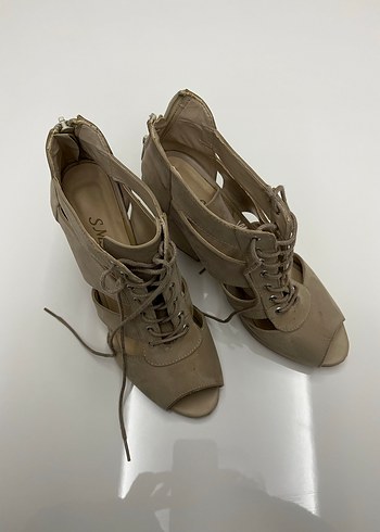 Bej Süet Kadın Dolgu Topuklu Ayakkabı - Görsel 6