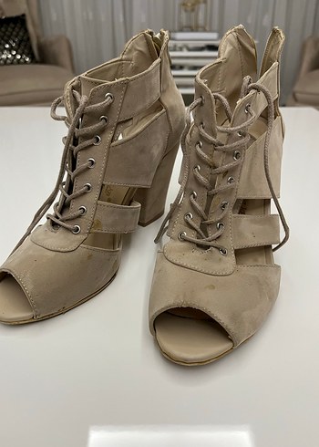 Bej Süet Kadın Dolgu Topuklu Ayakkabı - Görsel 5