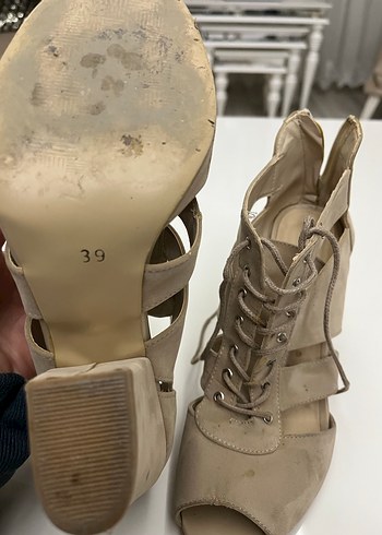 Bej Süet Kadın Dolgu Topuklu Ayakkabı - Görsel 4