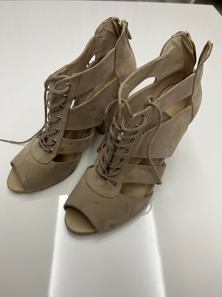 Bej Süet Kadın Dolgu Topuklu Ayakkabı - Görsel 3