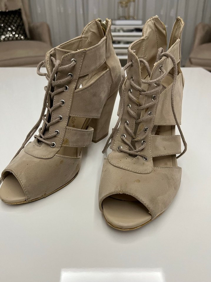 Bej Süet Kadın Dolgu Topuklu Ayakkabı - Görsel 5