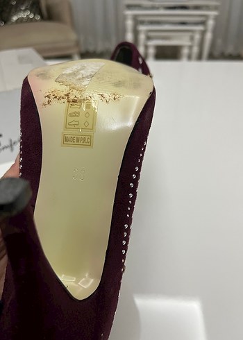 Bordo Süet Taş İşlemeli Stiletto - Görsel 7