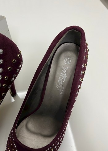 Bordo Süet Taş İşlemeli Stiletto - Görsel 3