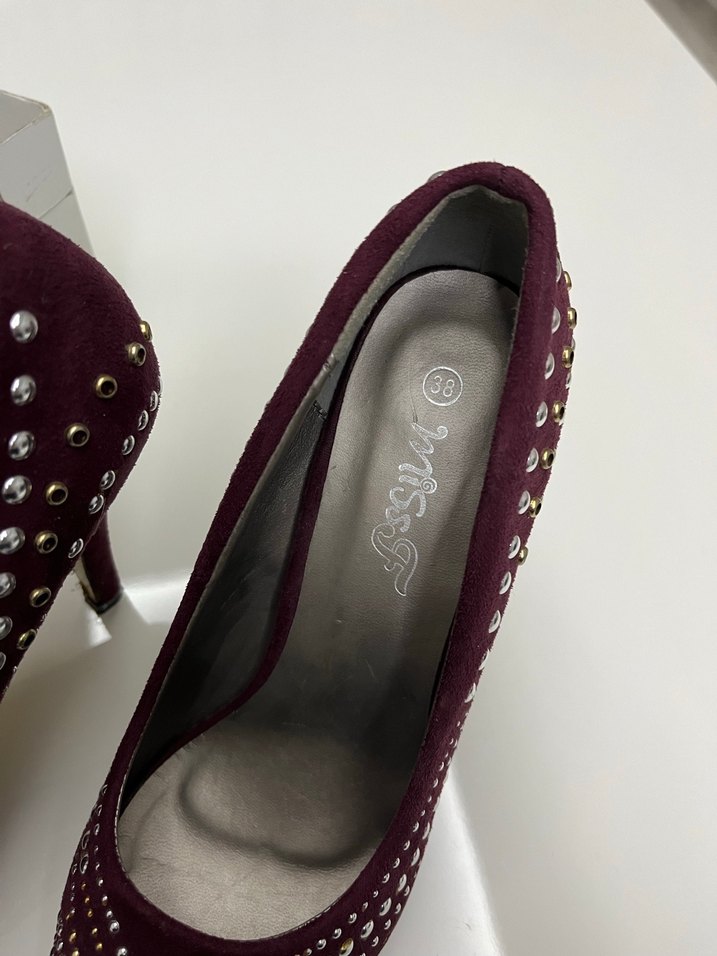Bordo Süet Taş İşlemeli Stiletto - Görsel 3