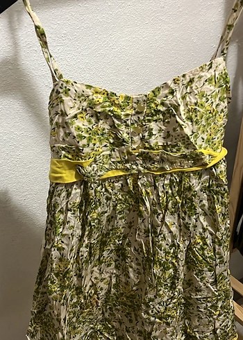 Yeşil Bağlama Desenli Uzun Askılı Bohem Elbise - Görsel 2