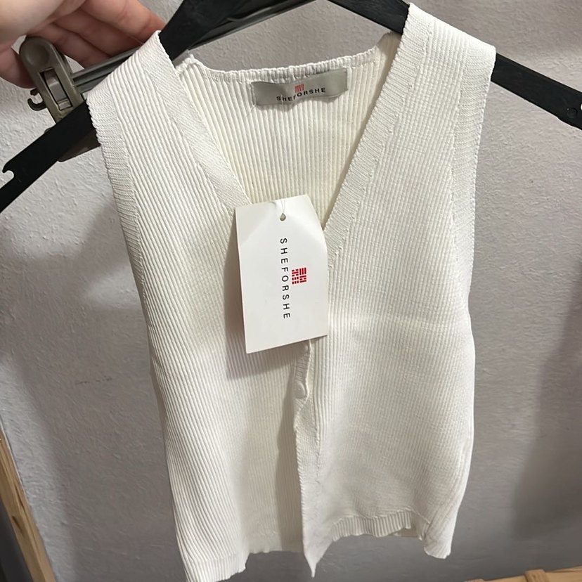 Düğmeli Beyaz Mini Pamuklu Kadın Yelek - Görsel 4