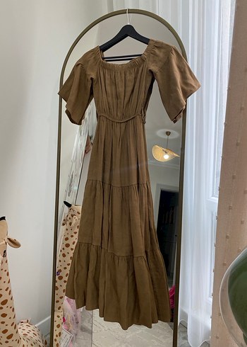 Kahverengi Pamuklu Uzun Bohem Elbise - Görsel 2