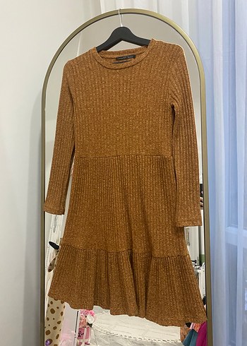 Kahverengi Uzun Kollu Triko Midi Elbise - Görsel 2