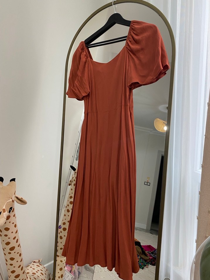 Bohem Tarzı Kahverengi Uzun Salaş Elbise - Görsel 2