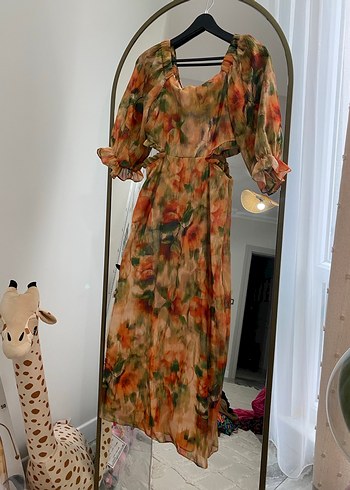 Uzun Bağcıklı Çok Renkli Bohem Elbise - Görsel 2