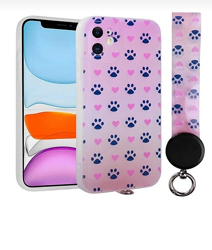 iPhone 11 uyumlu pati desenli el askılı ipli silikon kılıf