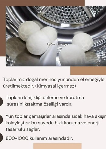 %100 Doğal Merinos Yünü Çamaşır Kurutma Topu - Görsel 2
