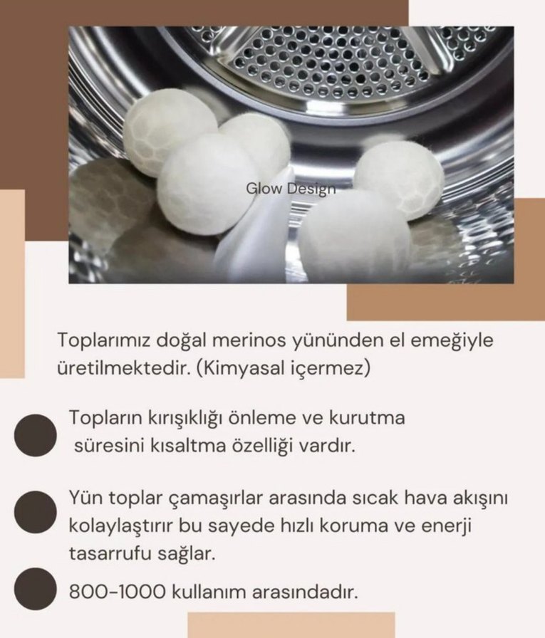 %100 Doğal Merinos Yünü Çamaşır Kurutma Topu - Görsel 2