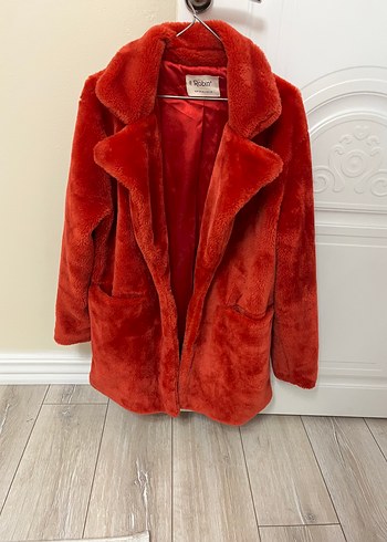 Koyu Kırmızı Midi Peluş Ceket