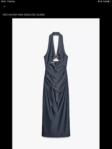 Zara denim midi halter yaka dekolte elbise