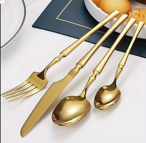 Beden altın Renk Gold Kaşık Bıçak Takımı