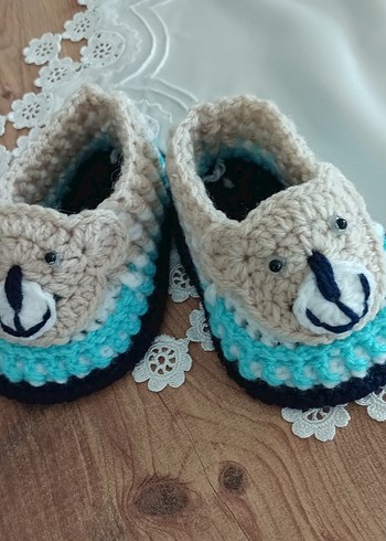 Mavi Bohem Örgü Erkek Bebek Patik - Görsel 2