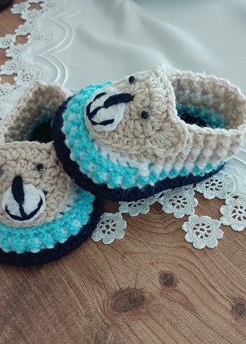 Mavi Bohem Örgü Erkek Bebek Patik - Görsel 4