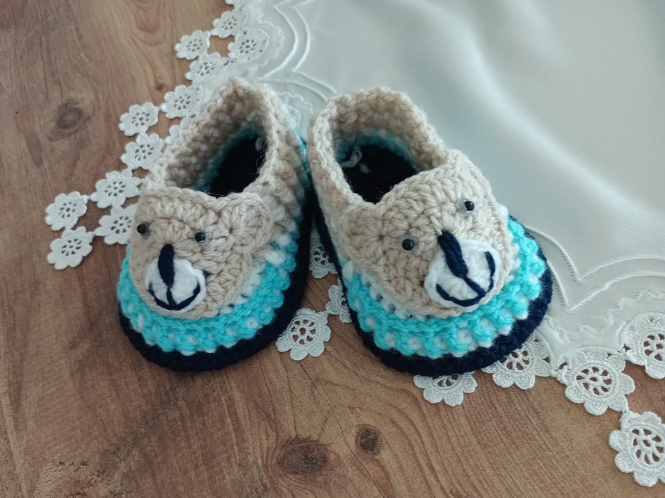 Mavi Bohem Örgü Erkek Bebek Patik - Görsel 2