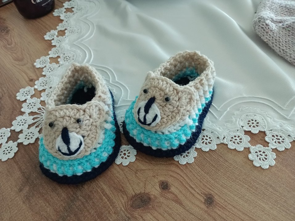 Mavi Bohem Örgü Erkek Bebek Patik - Görsel 3