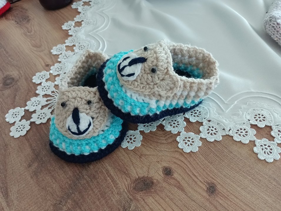 Mavi Bohem Örgü Erkek Bebek Patik - Görsel 4