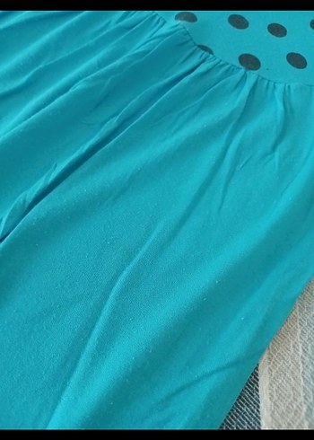 Turkuaz Puantiyeli Düğmeli Bluz - Görsel 2