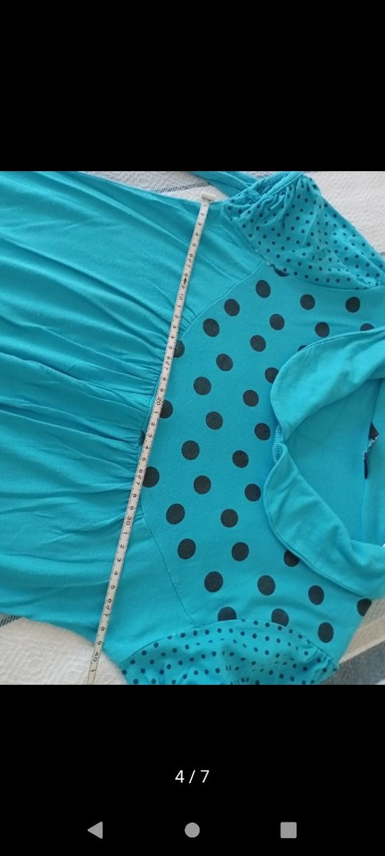 Turkuaz Puantiyeli Düğmeli Bluz - Görsel 4