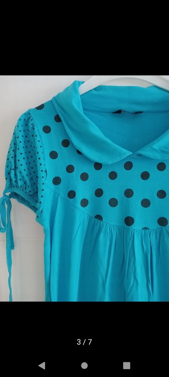 Turkuaz Puantiyeli Düğmeli Bluz - Görsel 3