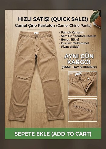 Diğer Camel Slim Fit Cino Pantolon